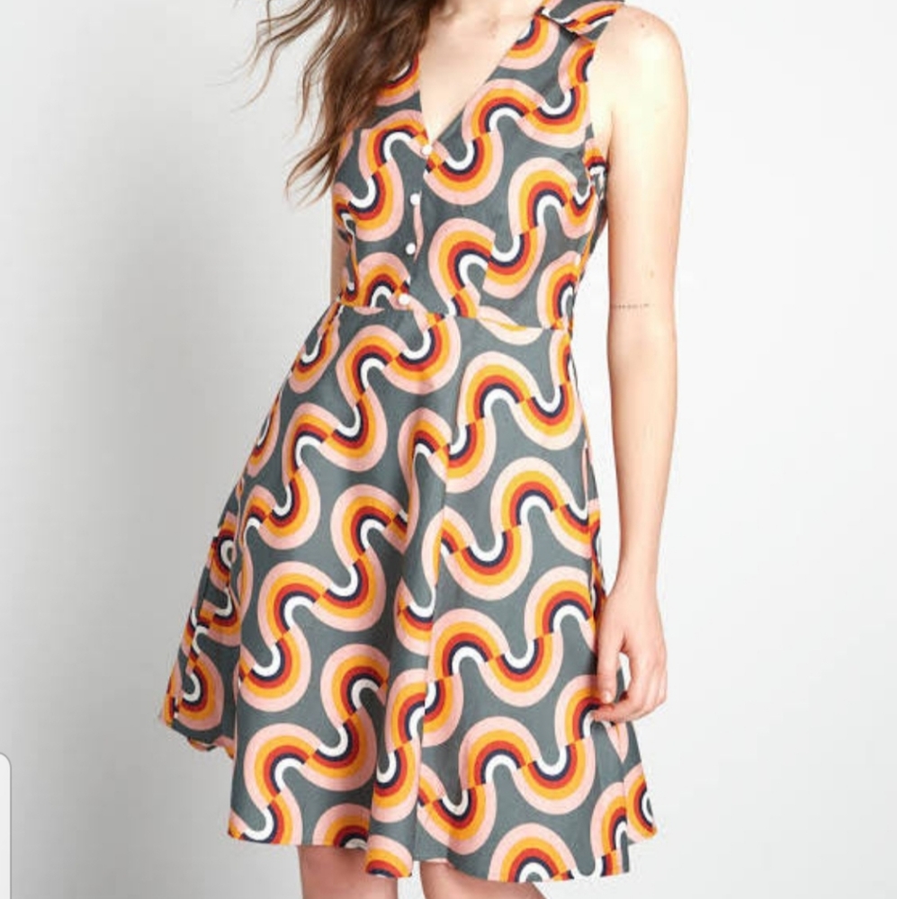 NWT modcloth retro 70's rainbow dress